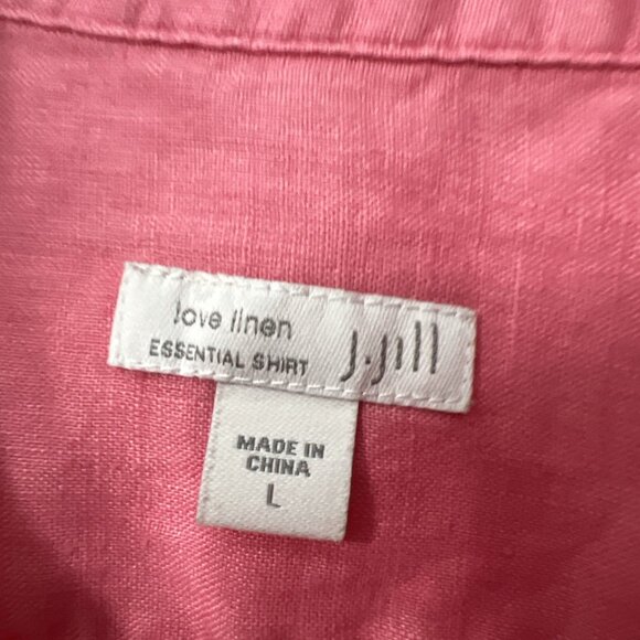 J Jill Love Linen Essential Top XL Solid Pink 100% Linen Button Up Long Sleeve - Picture 2 of 9